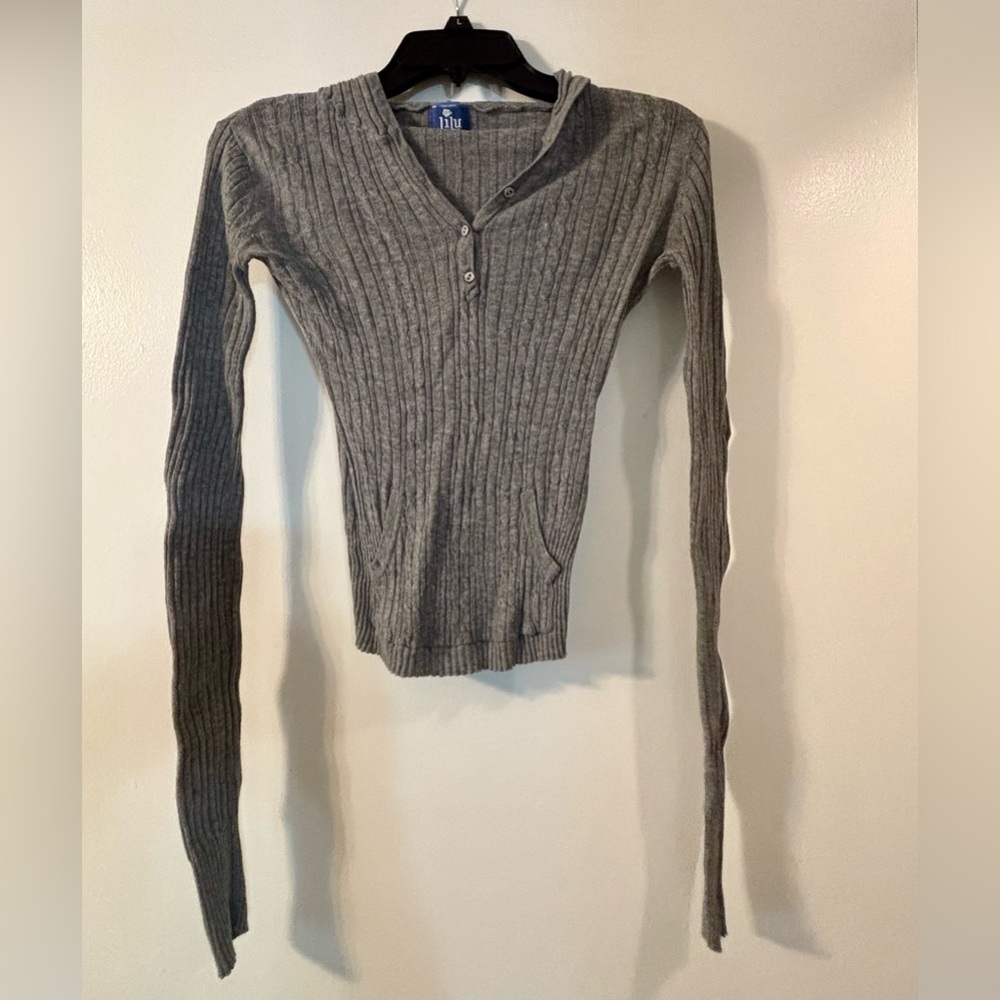 Lilu Gray V-Neck 100% Cotton Comfy Sweater